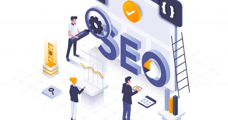 Imagen gráfica que representa a gente trabajando el SEO de una web