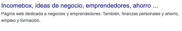 Captura de pantalla de SEO de un título y metadescripción