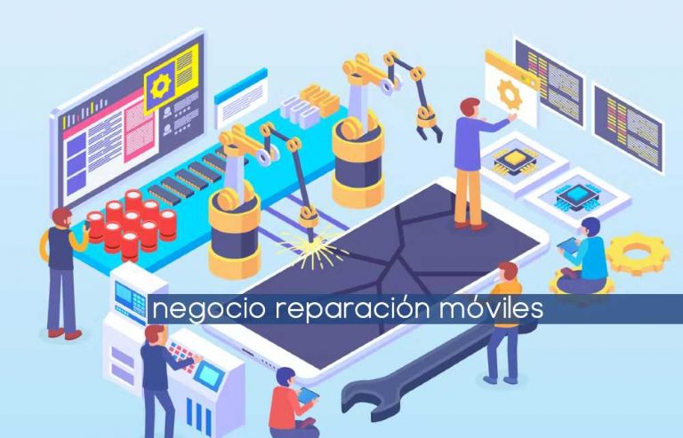 grafico con gente reparando móviles