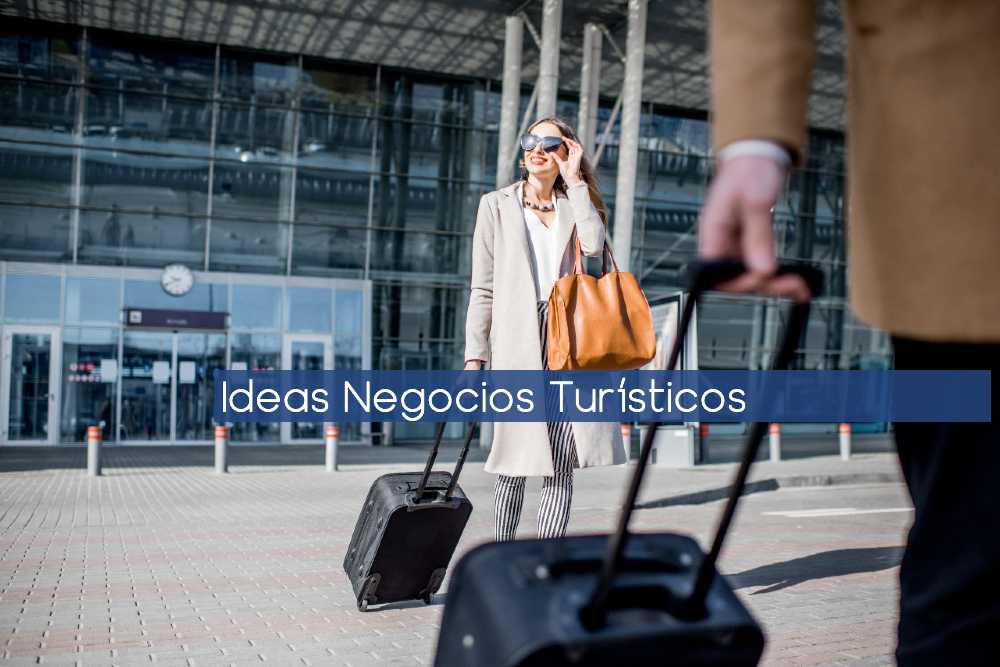 Turistas con la maeta saliendo del aeropuerto rotulo ideas de negocio turismo