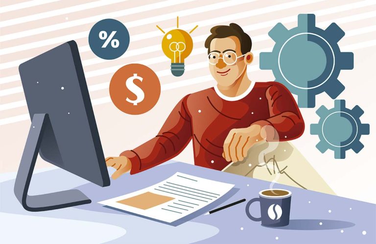 Ilustración de hombre con una idea sencilla de negocio