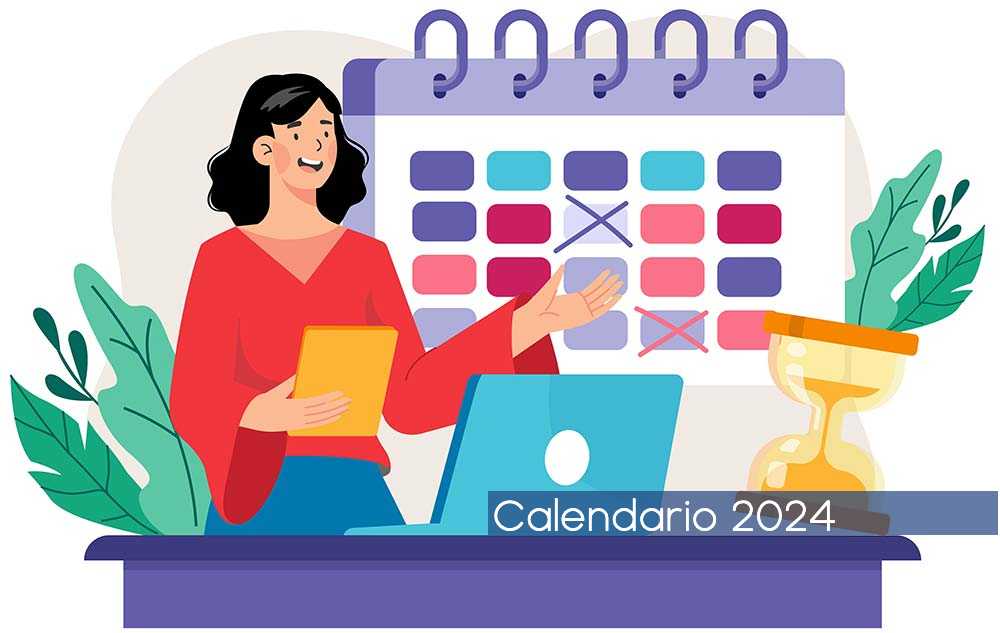 grafico de chica con calendario 2024 como agenda